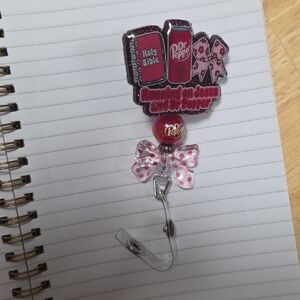 DR. PEPPER Badge Reel with Pink and Red Accents